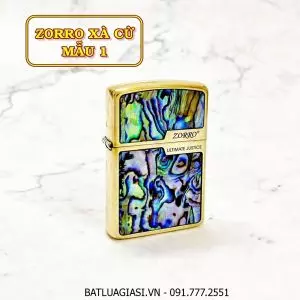 BẬT LỬA ZIPPO ZORRO ULTIMATE JUSTICE KHẢM XÀ CỪ (MẪU 1) (FULLBOX) - (XÀI XĂNG)