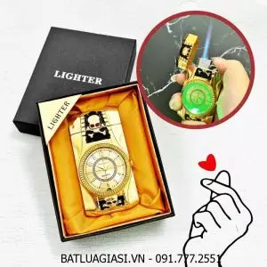BẬT LỬA KHÈ - ĐỒNG HỒ 2IN1 HÌNH ĐẦU LÂU - CÓ ĐÈN LED (CÓ HỘP) - (XÀI GAS)