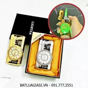 BẬT LỬA KHÈ - ĐỒNG HỒ 2IN1 HÌNH SÚNG - CÓ ĐÈN LED (CÓ HỘP) - (XÀI GAS)