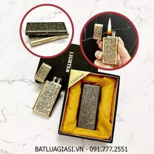 BẬT LỬA SLIM - DOLPHIN XĂNG ĐÁ CỔ 1 BÁNH XE KHẮC HOA VĂN (CÓ HỘP) - (XÀI XĂNG)
