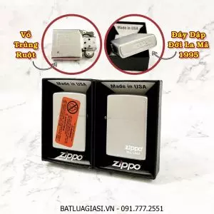 BẬT LỬA ZIPPO MỸ BẠC SATIN - ĐỜI LA MÃ 1995 - RUỘT USA (CÓ TEM ĐỎ) - (XÀI XĂNG) #BẠC CÁT SATIN
