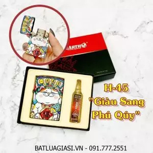 BẬT LỬA ZIPPO SƠN TĨNH ĐIỆN 6 MẶT - PHIÊN BẢN NHẬT HÌNH MÈO MAY MẮN (CÓ HỘP VÀ XĂNG) H-45