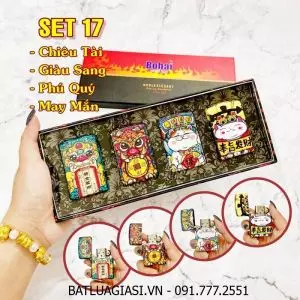 BỘ 4 BÂT LỬA ZIPPO SƠN TĨNH ĐIỆN 6 MẶT - PHIÊN BẢN NHẬT HÌNH KỲ LÂN CHIÊU TÀI VÀ MÈO MAY MẮN - (XÀI XĂNG) SET 17