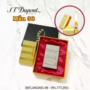 BẬT LỬA DUPONT VÂN KIM CƯƠNG 3 SỌC NGANG M-36 (S.T. DUPONT) (CÓ HỘP) - (XÀI GAS)