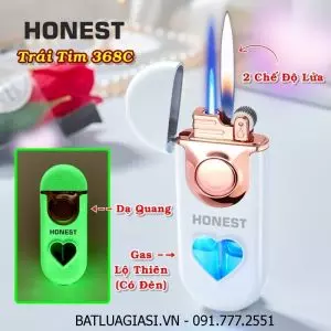 BẬT LỬA HONEST 2 CHẾ ĐỘ LỬA - GAS LỘ THIÊN CÓ ĐÈN HÌNH TRÁI TIM 368C DẠ QUANG HÚT ÁNH SÁNG (LỬA NGỌN VÀ LỬA HOẢ TIỄN) - (XÀI GAS)