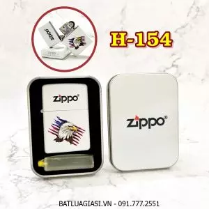 BẬT LỬA ZIPPO SƠN TĨNH ĐIỆN 2 MẶT HÌNH ĐẠI BÀNG CỜ MỸ (CÓ MỘC ĐÁY) (HỘP THIẾC KÈM XĂNG) H-154