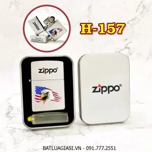 BẬT LỬA ZIPPO SƠN TĨNH ĐIỆN 2 MẶT HÌNH ĐẠI BÀNG CỜ MỸ (CÓ MỘC ĐÁY) (HỘP THIẾC KÈM XĂNG) H-157