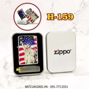 BẬT LỬA ZIPPO SƠN TĨNH ĐIỆN 2 MẶT HÌNH NỮ THẦN TỰ DO (CÓ MỘC ĐÁY) (HỘP THIẾC KÈM XĂNG) H-159