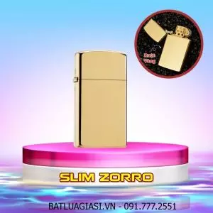 BẬT LỬA ZIPPO SLIM ZORRO TRƠN BÓNG - RUỘT VÀNG (FULL BOX) - (XÀI XĂNG) #VÀNG
