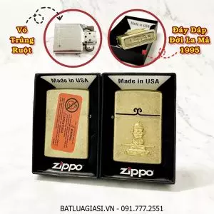 BẬT LỬA ZIPPO MỸ VÀNG CỔ HÌNH NỔI TÔN NGỘ KHÔNG "ĐẤU CHIẾN THẮNG PHẬT" - ĐỜI LA MÃ 1995 - RUỘT USA (CÓ TEM ĐỎ) - (XÀI XĂNG) #VÀNG CỔ