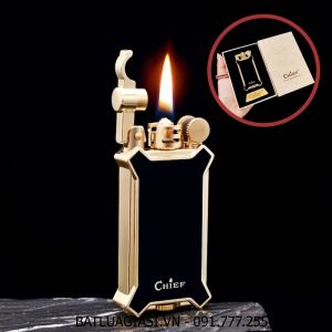 BẬT LỬA XĂNG ĐÁ CHIEF CF306 MÀU VÀNG ĐEN (FULLBOX) - (XÀI XĂNG)