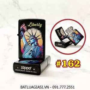 BẬT LỬA ZIPPO SƠN TĨNH ĐIỆN 2 MẶT HÌNH NỮ THẦN TỰ DO (CÓ MỘC ĐÁY) - (XÀI XĂNG) #162