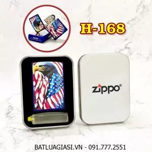 BẬT LỬA ZIPPO SƠN TĨNH ĐIỆN 2 MẶT HÌNH ĐẠI BÀNG CỜ MỸ (CÓ MỘC ĐÁY) (HỘP THIẾC KÈM XĂNG) H-168