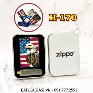 BẬT LỬA ZIPPO SƠN TĨNH ĐIỆN 2 MẶT HÌNH ĐẠI BÀNG CỜ MỸ (CÓ MỘC ĐÁY) (HỘP THIẾC KÈM XĂNG) H-170