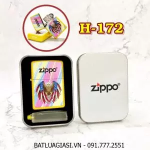BẬT LỬA ZIPPO SƠN TĨNH ĐIỆN 2 MẶT HÌNH ĐẠI BÀNG CỜ MỸ (CÓ MỘC ĐÁY) (HỘP THIẾC KÈM XĂNG) H-172