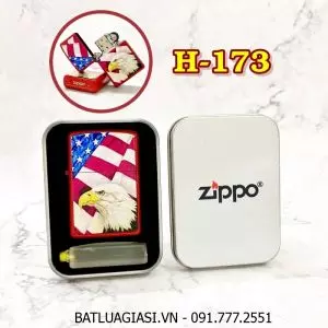 BẬT LỬA ZIPPO SƠN TĨNH ĐIỆN 2 MẶT HÌNH ĐẠI BÀNG CỜ MỸ (CÓ MỘC ĐÁY) (HỘP THIẾC KÈM XĂNG) H-173