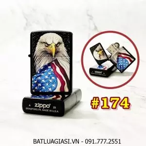 BẬT LỬA ZIPPO SƠN TĨNH ĐIỆN 2 MẶT HÌNH ĐẠI BÀNG CỜ MỸ (CÓ MỘC ĐÁY) (XÀI XĂNG) #174