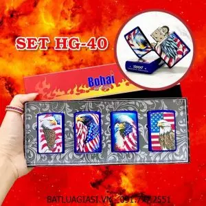 BỘ 4 BẬT LỬA ZIPPO SƠN TĨNH ĐIỆN 2 MẶT HÌNH ĐẠI BÀNG CỜ MỸ CÁC KIỂU (CÓ MỘC ĐÁY) (HỘP GIẤY) - (XÀI XĂNG) #SET HG-40