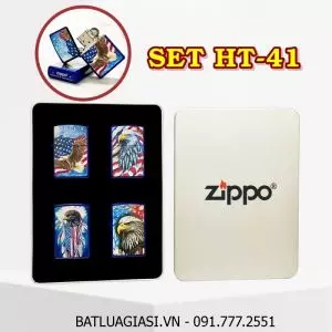 BỘ 4 BẬT LỬA ZIPPO SƠN TĨNH ĐIỆN 2 MẶT HÌNH ĐẠI BÀNG CỜ MỸ CÁC KIỂU (CÓ MỘC ĐÁY) (HỘP THIẾC) - (XÀI XĂNG) #SET HT-41