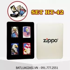 BỘ 4 BẬT LỬA ZIPPO SƠN TĨNH ĐIỆN 2 MẶT HÌNH ĐẠI BÀNG CỜ MỸ CÁC KIỂU (CÓ MỘC ĐÁY) (HỘP THIẾC) - (XÀI XĂNG) #SET HT-42