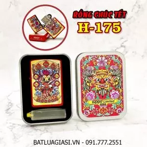 BẬT LỬA ZIPPO SƠN TĨNH ĐIỆN 2 MẶT HÌNH RỒNG CHÚC TẾT (CÓ MỘC ĐÁY) (HỘP THIẾC LIMITED) H-175