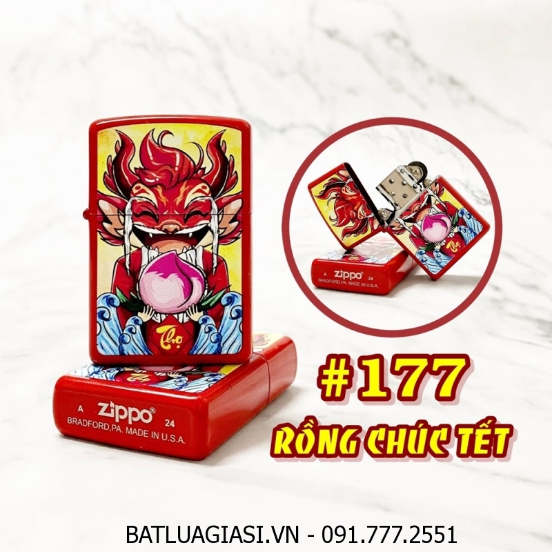 BẬT LỬA ZIPPO SƠN TĨNH ĐIỆN 2 MẶT HÌNH RỒNG CHÚC TẾT (CÓ MỘC ĐÁY) (XÀI XĂNG) #177