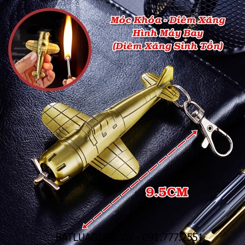 BẬT LỬA MÓC KHOÁ DIÊM XĂNG HÌNH MÁY BAY (KIM LOẠI) (DIÊM XĂNG SINH TỒN) - (XÀI XĂNG)