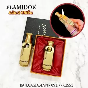 BẬT LỬA XĂNG ĐÁ FLAMIDOR LỬA 2 CHIỀU (KIM LOẠI NGUYÊN KHỐI) (CÓ HỘP) - (XÀI XĂNG)