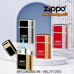 BẬT LỬA ZIPPO LỬA KHÈ HOA VĂN DẬP NỔI - (XÀI GAS)