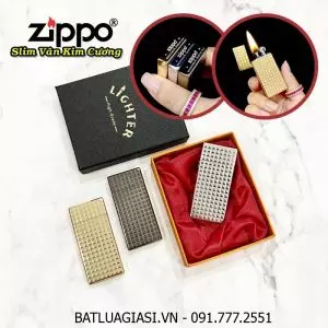 BẬT LỬA ZIPPO SLIM VÂN KIM CƯƠNG (CÓ HỘP) - (XÀI XĂNG)