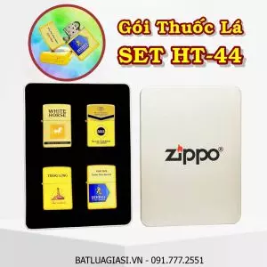 BỘ 4 BẬT LỬA ZIPPO SƠN TĨNH ĐIỆN 2 MẶT HÌNH GÓI THUỐC LÁ CÁC KIỂU "CON NGỰA TRẮNG WHITE HORSE - HERO - 555 - THĂNG LONG" (HỘP THIẾC) - (XÀI XĂNG) SET HT-44