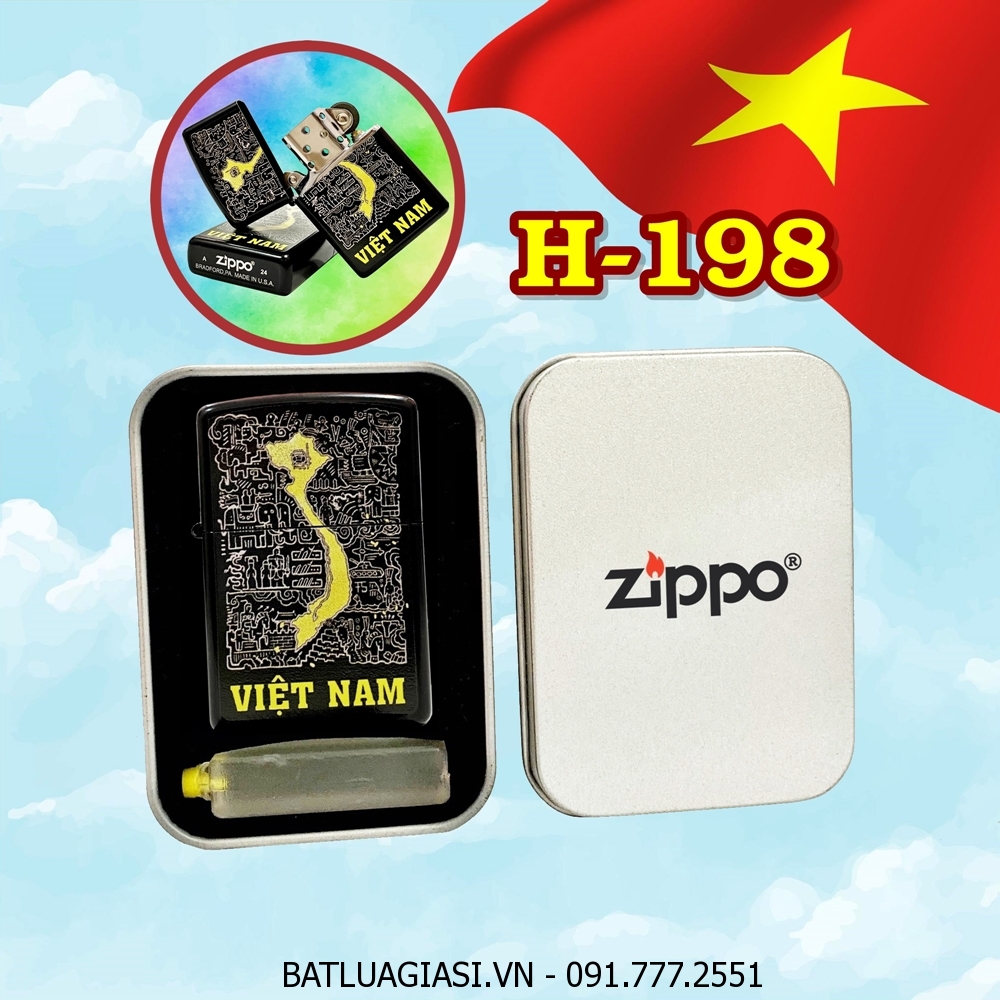 BẬT LỬA ZIPPO SƠN TĨNH ĐIỆN HÌNH MÊ CUNG SỬ VIỆT - HÌNH BẢN ĐỒ VIỆT NAM (CÓ MỘC ĐÁY) (HỘP THIẾC KÈM XĂNG) H-198