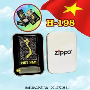 BẬT LỬA ZIPPO SƠN TĨNH ĐIỆN HÌNH MÊ CUNG SỬ VIỆT - HÌNH BẢN ĐỒ VIỆT NAM (CÓ MỘC ĐÁY) (HỘP THIẾC KÈM XĂNG) H-198