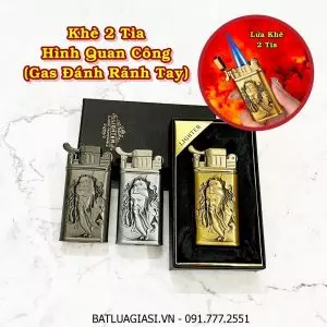 BẬT LỬA KHÈ GAS ĐÁ RÃNH TAY 2 TIA HÌNH QUAN CÔNG (CÓ HỘP) - (XÀI GAS)