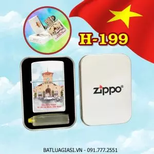 BẬT LỬA ZIPPO SƠN TĨNH ĐIỆN HÌNH CHỢ BẾN THÀNH SÀI GÒN - VIỆT NAM (CÓ MỘC ĐÁY) (HỘP THIẾC KÈM XĂNG) H-199