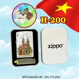 BẬT LỬA ZIPPO SƠN TĨNH ĐIỆN HÌNH NHÀ THỜ ĐỨC BÀ SÀI GÒN - VIỆT NAM (CÓ MỘC ĐÁY) (HỘP THIẾC KÈM XĂNG) H-200