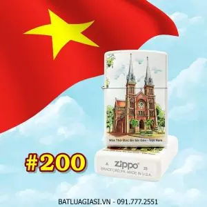 BẬT LỬA ZIPPO SƠN TĨNH ĐIỆN HÌNH NHÀ THỜ ĐỨC BÀ SÀI GÒN - VIỆT NAM (CÓ MỘC ĐÁY) - (XÀI XĂNG) #200