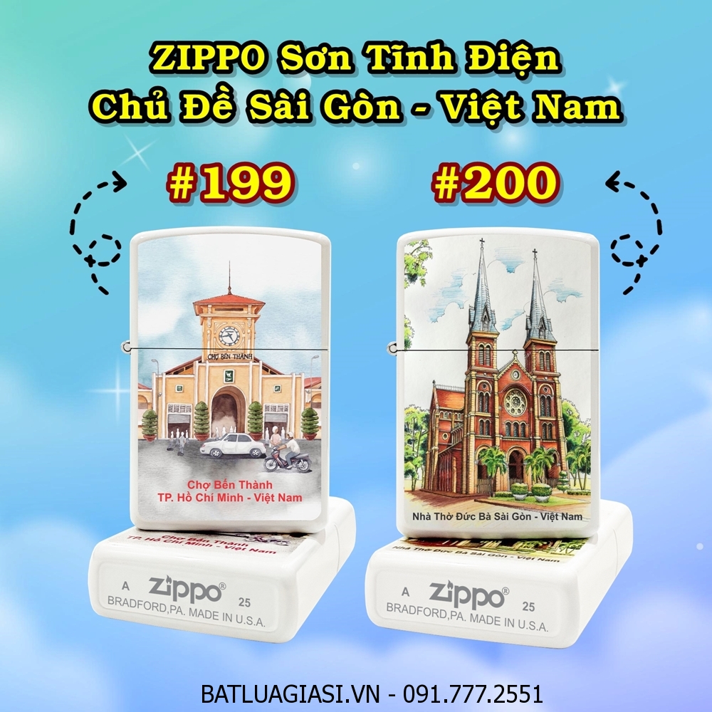 BẬT LỬA ZIPPO SƠN TĨNH ĐIỆN CHỦ ĐỀ SÀI GÒN - VIỆT NAM CÁC KIỂU (CÓ MỘC ĐÁY) - (XÀI XĂNG)
