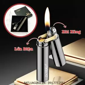 BẬT LỬA ZORRO CÔN NHỊ KHÚC 2 CHẾ ĐỘ LỬA (CHIẾT HOẢ TỬ + XĂNG ĐÁ) (FULLBOX) - (SẠC ĐIỆN - XÀI XĂNG) #ĐEN