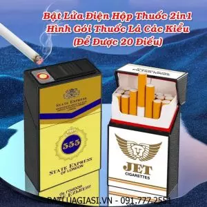 BẬT LỬA ĐIỆN HỘP THUỐC 2IN1 HÌNH GÓI THUỐC LÁ 555 (ĐỂ ĐƯỢC 20 ĐIẾU THUỐC) (FULLBOX) - (SẠC ĐIỆN)