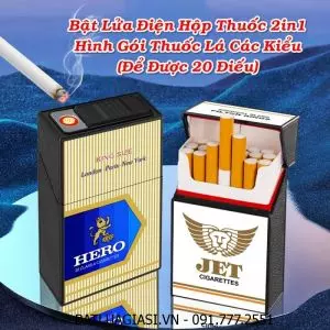 BẬT LỬA ĐIỆN HỘP THUỐC 2IN1 HÌNH GÓI THUỐC LÁ HERO (ĐỂ ĐƯỢC 20 ĐIẾU THUỐC) (FULLBOX) - (SẠC ĐIỆN)
