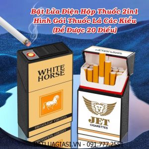 BẬT LỬA ĐIỆN HỘP THUỐC 2IN1 HÌNH GÓI THUỐC LÁ CON NGỰA TRẮNG WHITE HORSE (ĐỂ ĐƯỢC 20 ĐIẾU THUỐC) (FULLBOX) - (SẠC ĐIỆN)