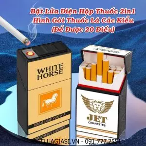 BẬT LỬA ĐIỆN HỘP THUỐC 2IN1 HÌNH GÓI THUỐC LÁ CON NGỰA TRẮNG WHITE HORSE (ĐỂ ĐƯỢC 20 ĐIẾU THUỐC) - (SẠC ĐIỆN)