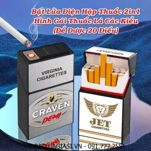 BẬT LỬA ĐIỆN HỘP THUỐC 2IN1 HÌNH GÓI THUỐC LÁ CON MÈO BẠC CRAVEN DEMI (ĐỂ ĐƯỢC 20 ĐIẾU THUỐC) - (SẠC ĐIỆN)