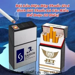 BẬT LỬA ĐIỆN HỘP THUỐC 2IN1 HÌNH GÓI THUỐC LÁ SÀI GÒN BẠC (ĐỂ ĐƯỢC 20 ĐIẾU THUỐC) - (SẠC ĐIỆN)