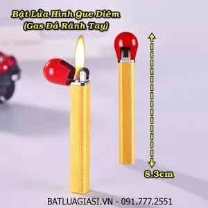 BẬT LỬA HÌNH QUE DIÊM (GAS ĐÁ RÃNH TAY) (KIM LOẠI) - (XÀI GAS)