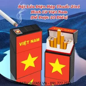 BẬT LỬA ĐIỆN HỘP THUỐC 2IN1 HÌNH CỜ VIỆT NAM - CỜ ĐỎ SAO VÀNG (ĐỂ ĐƯỢC 20 ĐIẾU THUỐC) (FULLBOX) - (SẠC ĐIỆN)