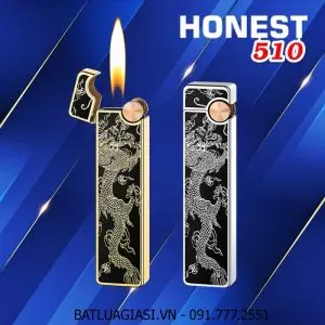 BẬT LỬA GAS ĐÁ THANH DÀI SƠN MÀI PHỦ BÓNG HÌNH RỒNG HONEST 510 - (XÀI GAS)
