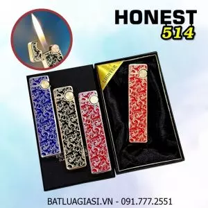 BẬT LỬA GAS ĐÁ THANH DÀI SƠN MÀI PHỦ BÓNG HÌNH HOA VĂN HONEST 514 (CÓ HỘP) - (XÀI GAS)