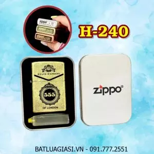 BẬT LỬA ZIPPO VÀNG CỔ HÌNH GÓI THUỐC LÁ 555 (CÓ MỘC ĐÁY) (HỘP THIẾC KÈM XĂNG) H-240